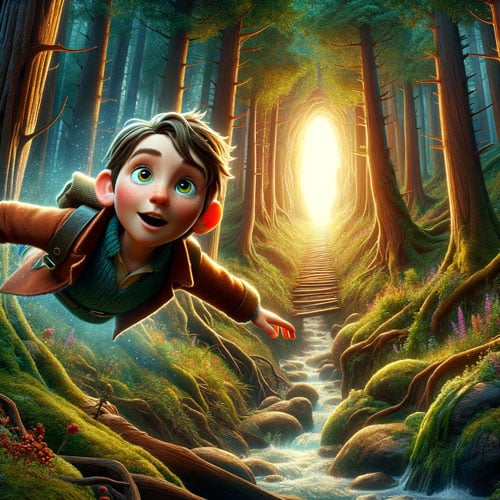 AI-generated Imaginator image created from a primary school pupil's adventure story set in a forest